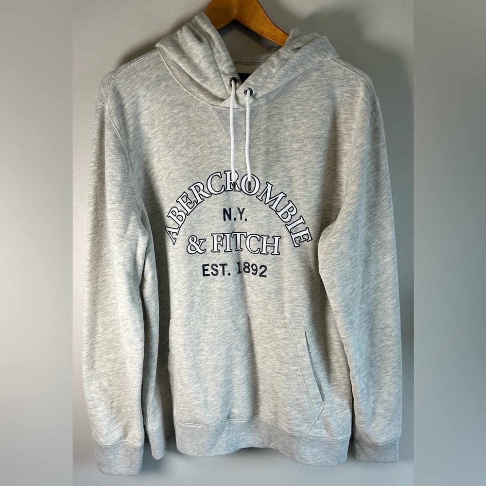 Abercrombie & Fitch Men's Soft A&F Fleece Sweater Hoodie Size L White Gray Logo